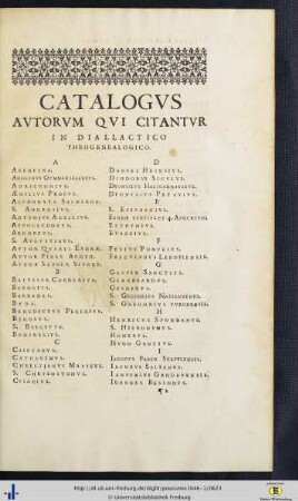 Catalogus Autorum Qui Citantur In Diallactico Theogenealogico.