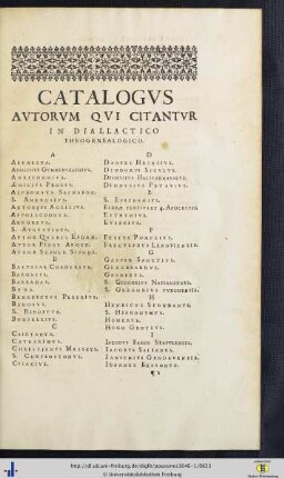 Catalogus Autorum Qui Citantur In Diallactico Theogenealogico.