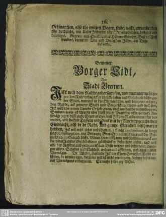 Gemener Borger Eidt, Der Stadt Bremen
