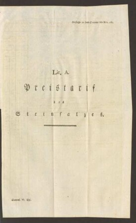 Beylage zu dem Patente sub Nro. 160: Preistarif des Steinsalzes
