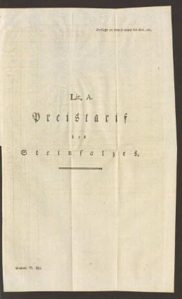 Beylage zu dem Patente sub Nro. 160: Preistarif des Steinsalzes