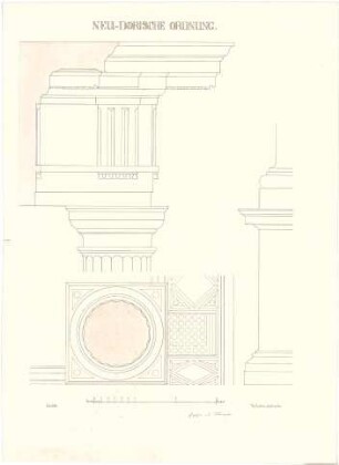 Fischer, Theodor; Studienarbeiten - Gesims u. Säule der Neu - Dorischen Ordnung (Detail m. Schnitt, Details)