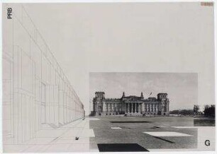 Bundesoffener städtebaulicher und landschaftsplanerischer Ideenwettbewerb Platz der Republik (nicht realisiert), 2. Preis – Perspektivansicht. Berlin-Mitte, Platz der Republik