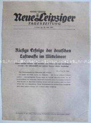 Extrablatt der "Neuen Leipziger Tageszeitung" zur Versenkung britischer Schiffe im Mittelmeer durch die deutsche Luftwaffe