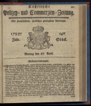 14tes Stueck, Montag den 8ten April. 1793