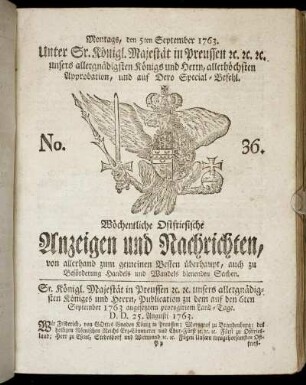 No. 36. Montags, den 5ten September 1763.
