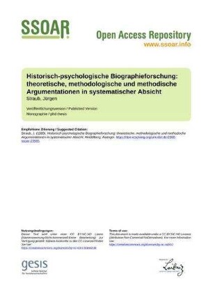 Historisch-psychologische Biographieforschung: theoretische, methodologische und methodische Argumentationen in systematischer Absicht