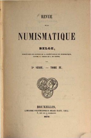 Revue de la numismatique belge. 4, 4. 1872