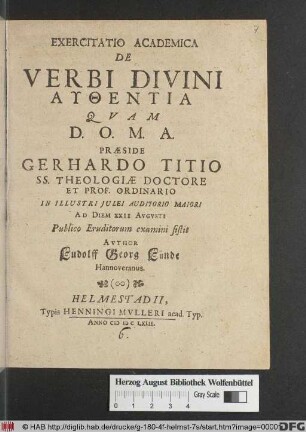 Exercitatio Academica De Verbi Divini Authentia