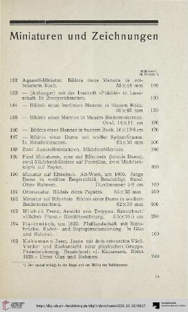 Miniaturen und Zeichnungen (Nr. 182-208)
