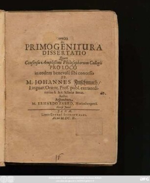 De Primogenitura Dissertatio