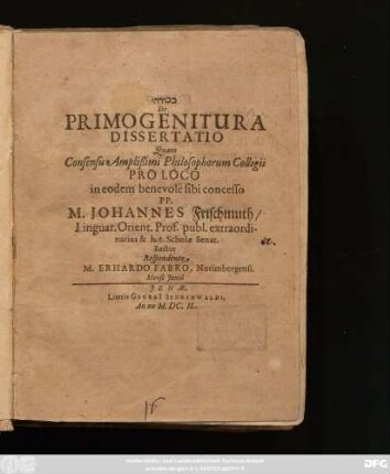 De Primogenitura Dissertatio