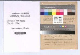Entnazifizierung Erwin Luestraeten , geb. 25.07.1915 (Steuerinspektor)