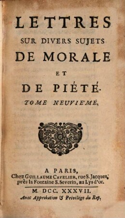 Lettres Sur Divers Sujets De Morale Et De Piété, Tome Neuvième