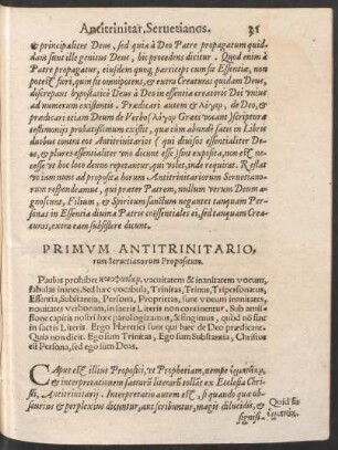 Primum Antitrinitariorum Servetianorum Propositum.