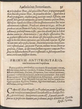 Primum Antitrinitariorum Servetianorum Propositum.