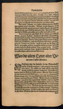 Was die alten Lerer oder Veter vom Opffer schreiben.