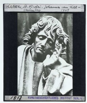 Kalkar, St. Nicolai,Meister des Kalkarer Annenaltars, Triumphkreuzgruppe aus St. Nicolai in Kalkar : Figur des Johannes Ev., Kopf