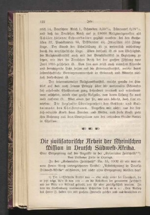 Die zivilisatorische Arbeit der Rheinischen Mission in Deutsch Südwest-Afrika