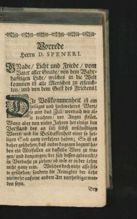 Vorrede Herrn D. Speneri.