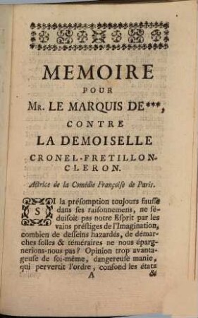Mémoires pour servir de suite à l'histoire de Mademoiselle Cronel dite Fretillon