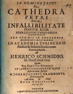 De cathedra Petri, sive de infallibilitate pontif. Rom. exercitatio theologica inauguralis