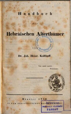 Handbuch der Hebräischen Alterthümer