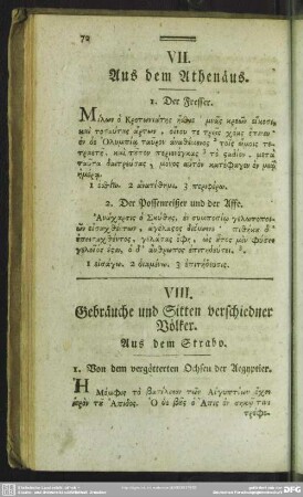 VIII. Gebräuche und Sitten verschiedner Völker