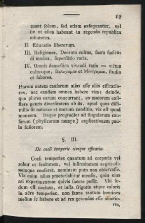 §. III. De coeli temperie eiusque efficacia.