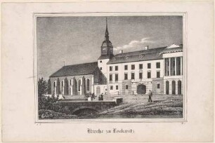 Das Schloss und die Schlosskirche in Lockwitz bei Dresden von Nordwesten, aus Sachsens Kirchen-Galerie von Hermann Schmidt, 1837, Bd. 1