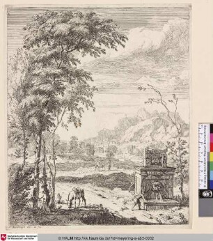 [Maultier nahe eines Brunnens; Muleteer near a fountain]