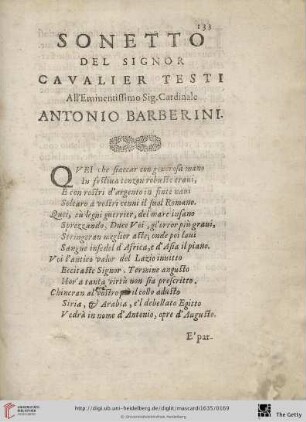 Sonetto del Signor cavalier testi