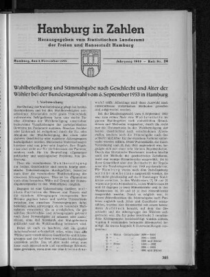 Wahlbeteiligung und Stimmabgabe nach Geschlecht und Alter der Wähler bei der Bundestagswahl vom 6.September 1953 in Hamburg