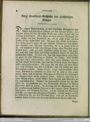 Kurtze Krankheits-Geschichte des Hochseeligen Königes
