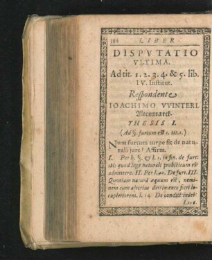 Disputatio Ultima. Respondente Ioachimo Winterl.