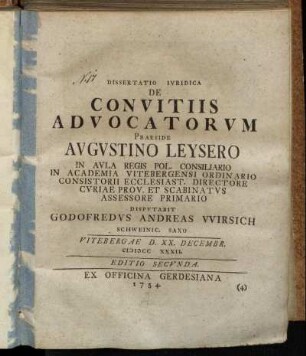 Dissertatio Ivridica De Convitiis Advocatorvm