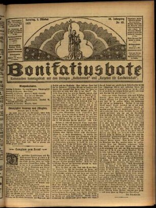 Erste Ausgabe vom Sonntag, den 02. Oktober 1921.