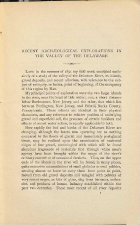 Recent Archaeological Explorations in the valley of the Delaware