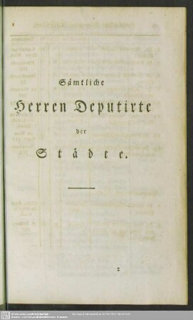 Sämtliche Herren Deputirte der Städte