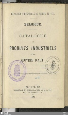 Belgique - Catalogue des produits industriels et des ouvres d'art