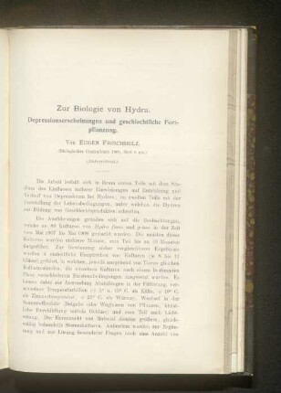 Zur Biologie von Hydra.