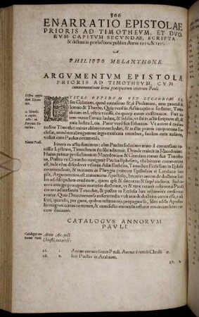 [Epistola ad Timotheum] Enarratio Epistolae Prioris Ad Timotheum, Et Duorum Capitum Secundae, Scripta ... Anna 1550, & 1551.