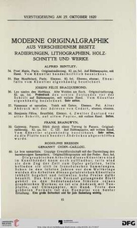 Moderne Originalgraphik aus verschiedenem Besitz. Radierungen, Lithographien, Holzschnitte und Werke (Nr. 54-483)