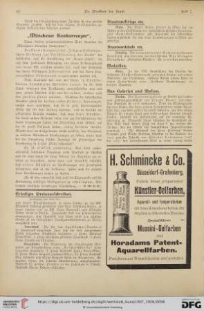 Preisausschreiben / Staatsaufträge etc. / Staatskäufe etc. / Medaillen / Aus Galerien und Museenn / Aus Akademien und Kunstschulen / Personalien / Auszeichnungen / Stipendien und Stiftungen / Vereine