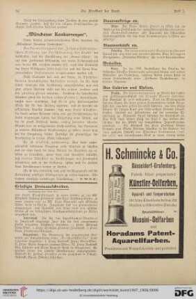 Preisausschreiben / Staatsaufträge etc. / Staatskäufe etc. / Medaillen / Aus Galerien und Museenn / Aus Akademien und Kunstschulen / Personalien / Auszeichnungen / Stipendien und Stiftungen / Vereine