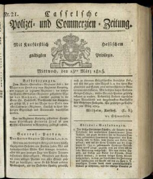 Nr. 21, Mittwoch, den 15ten Maerz 1815