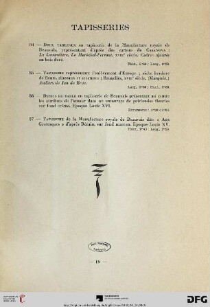 Tapisseries (Nr. 84-87)