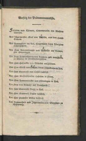 Verfolg der Pränumerantenliste.