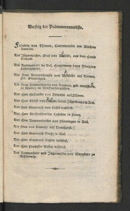 Verfolg der Pränumerantenliste.