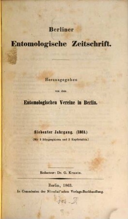 Berliner entomologische Zeitschrift. 7. 1863